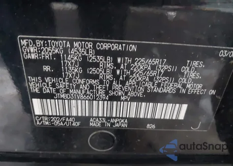 2006 Toyota Rav4 Limited from USA, damaged, VIN JTMBD31V866012394